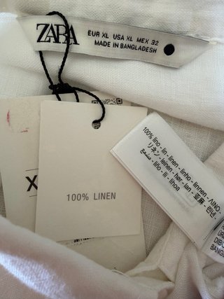 Camisa Zara Lino Blanca Talla XL