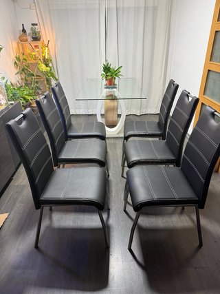 Mesa comedor cristal + 6 sillas