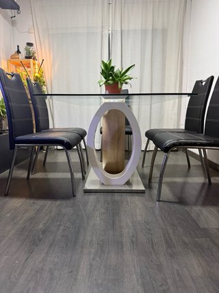 Mesa comedor cristal + 6 sillas