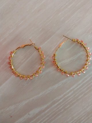 Pendientes Aro Dorados con Perlas Rosas