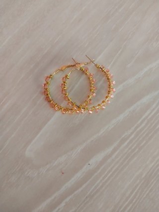 Pendientes Aro Dorados con Perlas Rosas