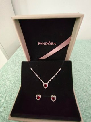 Conjunto Pandora Corazón Rojo y Plata