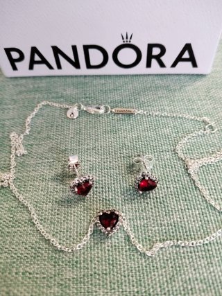 Conjunto Pandora Corazón Rojo y Plata