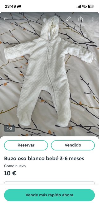 Buzo oso blanco bebé 3-6 meses