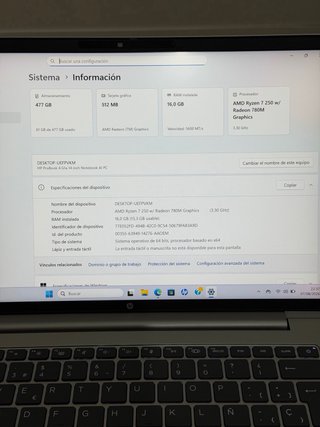 Portátil HP AMD Ryzen 7 250 16GB RAM DDR5 500 SSD
