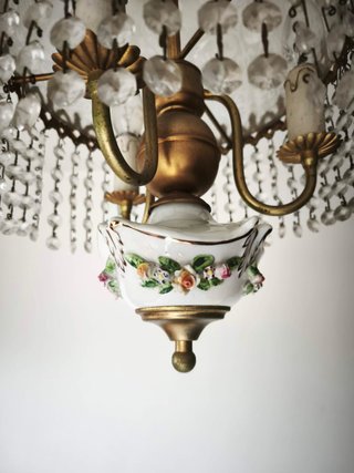Candeeiro Teto Vintage Cristais, Vidro e Porcelana