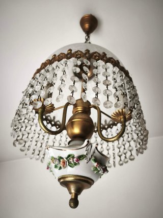 Candeeiro Teto Vintage Cristais, Vidro e Porcelana