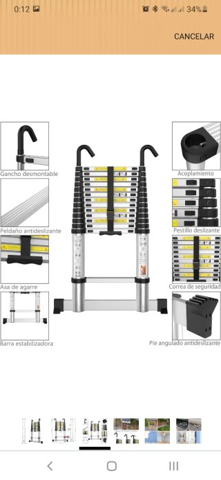 Escalera telescópica de aluminio 4.10m