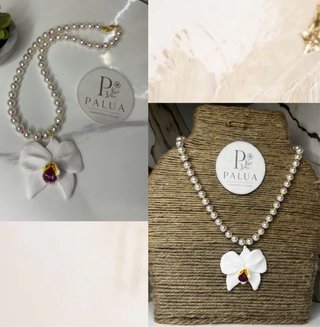 Collana con fiore bianco e perle