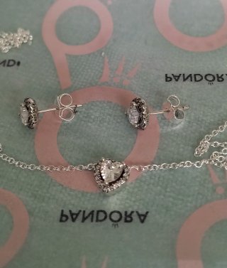 Conjunto Pandora Corazón Plata y Circonitas