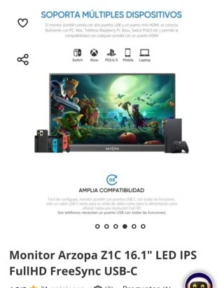 Monitor Arzopa Z1C 16.1 LED IPS FullHD