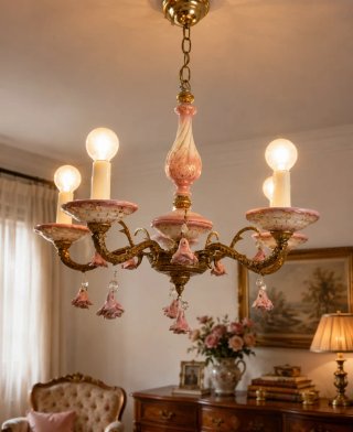 Lámpara Romántica Shabby Chic Latón y Porcelana