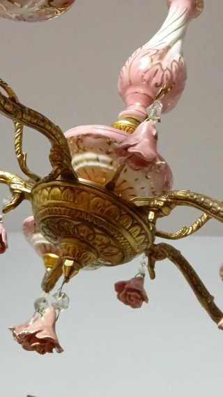 Lámpara Romántica Shabby Chic Latón y Porcelana