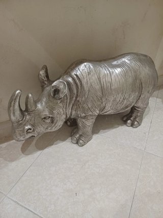 Figura Rinoceronte Plata Metal Decoración