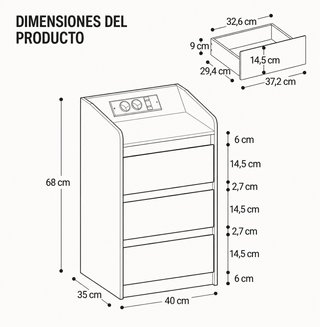 x2 Mesitas de noche Inteligente con LED y Carga