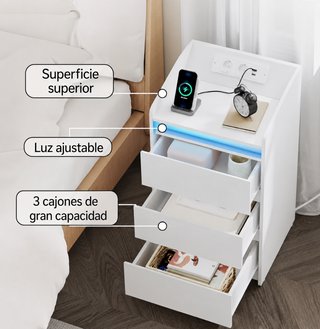 x2 Mesitas de noche Inteligente con LED y Carga