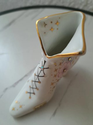 Zapato Decorativo Porcelana Dorado