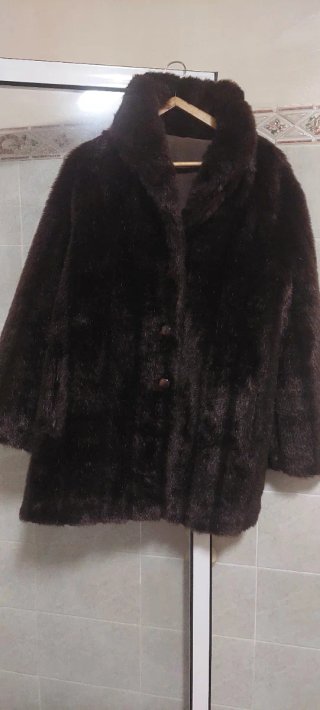 Chaquetón Piel Sintética Vintage Marrón.