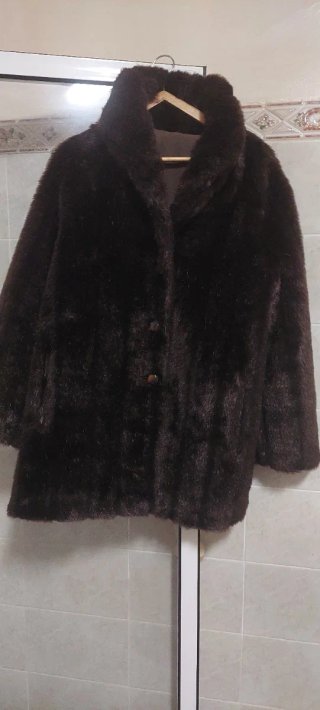 Chaquetón Piel Sintética Vintage Marrón.