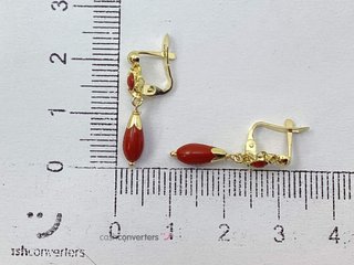 pendientes oro 18k con piedra con coral
