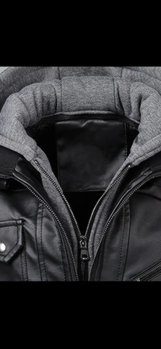 Chaqueta de cuero negra con capucha