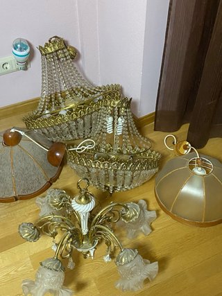 Juego de lámparas de cristal y metal