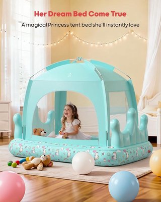 QPAU Cama Hinchable Infantil Rainbow Green
