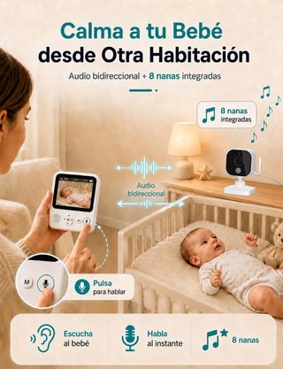 BURNNOVE Vigilabebés Sin WiFi 2.8'' 96h VOX 720p