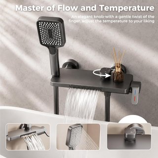 BOSTAR Grifo Bañera Cascada 30° 3 Modos Ducha Gris