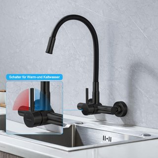 LAKEBAYMZC Grifo Pared 2 Chorros Flexible Negro