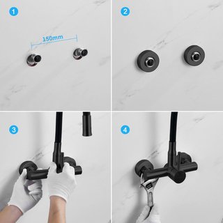 LAKEBAYMZC Grifo Pared 2 Chorros Flexible Negro