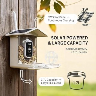 Origem Comedero Pajaros Exterior Camara Solar 1,7l