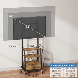 OYRREU mueble TV ruedas 32‑55” cajón tela Marrón