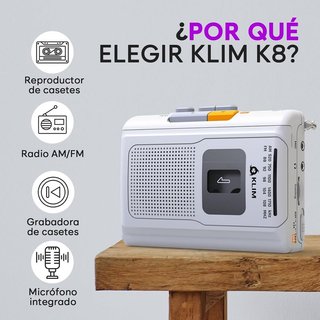 KLIM K8 Reproductor Cassette AMFM Auricular blanco