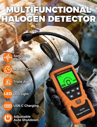 POROMETISTO HLD01 Detector fugas HVAC USB‑C LED