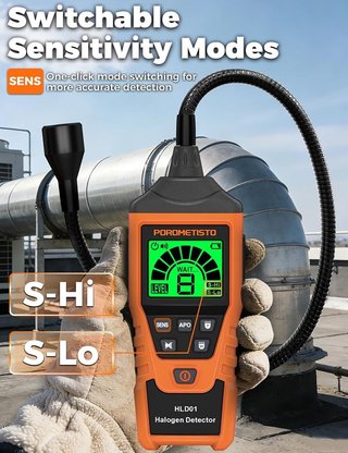 POROMETISTO HLD01 Detector fugas HVAC USB‑C LED