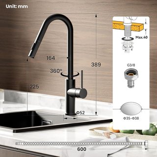 CECIPA Grifo Cocina Negro en V Extensible 360°