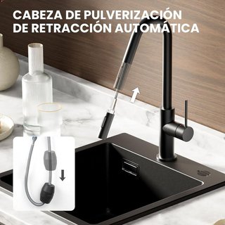 CECIPA Grifo Cocina Negro en V Extensible 360°