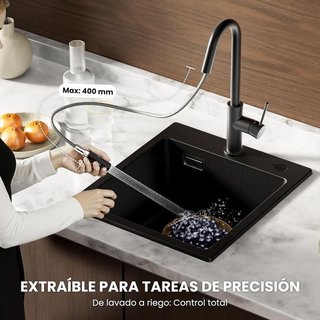 CECIPA Grifo Cocina Negro en V Extensible 360°