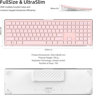 ZIENSTAR Tastiera Ergonomica Curva 4in1 BT Rosa