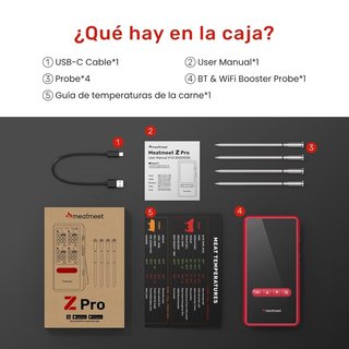 MEATMEET Z Pro termómetro WiFi BlueTooth 4 sondas