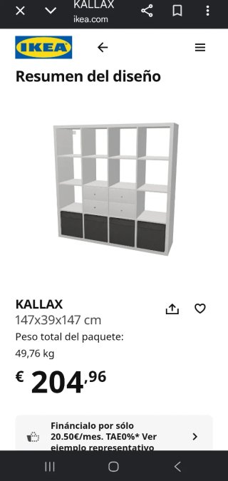 KALLAX IKEA 4x4 blanco +4 cajones +4 cajas tela