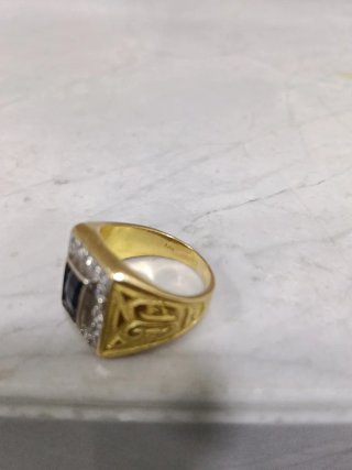 Anillo Oro 18k Zafiro Azul y circonitas