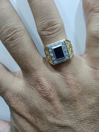 Anillo Oro 18k Zafiro Azul y circonitas