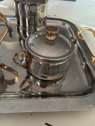 Juego de café de acero inoxidable dorado/plateado