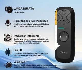 Dispositivo di traduzione linguistica bidirezionale portatile PEIKO con cuffie