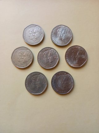 7 Monedas 500 ptas.  Juan Carlos y Sofía