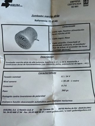 Zumbador Marcha Atrás GUILERA 12/24V