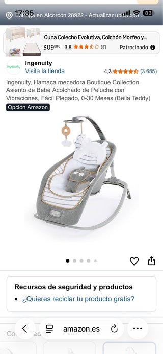 Hamaca Bebé Ingenuity Bella Teddy