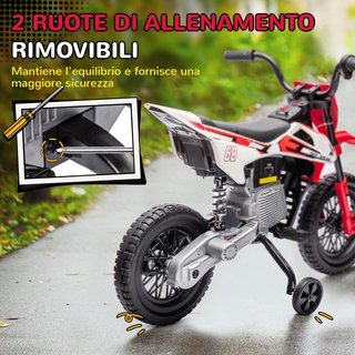 Moto Eléctrica de 12V para Niños de 3-6 Años con 2 Motores y Acelerador Manual, Mini Moto Cross para Niños con Suspensión, Ruedas Removibles, Indicador de Carga, Sonidos, 2.4-5Km/H, Rojo